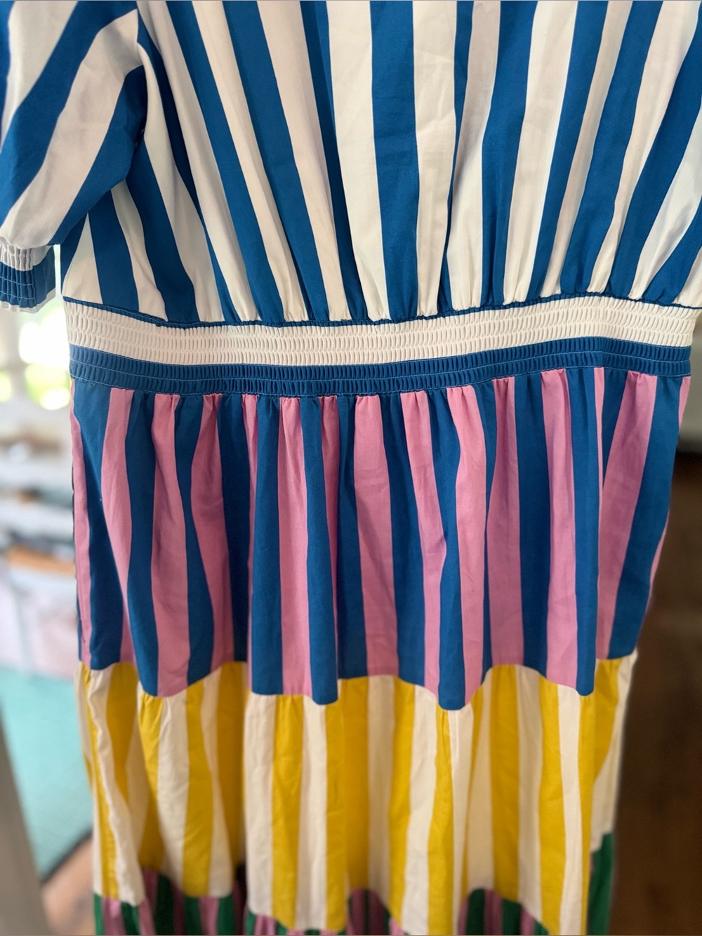 Boden Bella Puff Sleeve Tiered Maxi Dress Multi Color Stripe - Picture 3 of 4